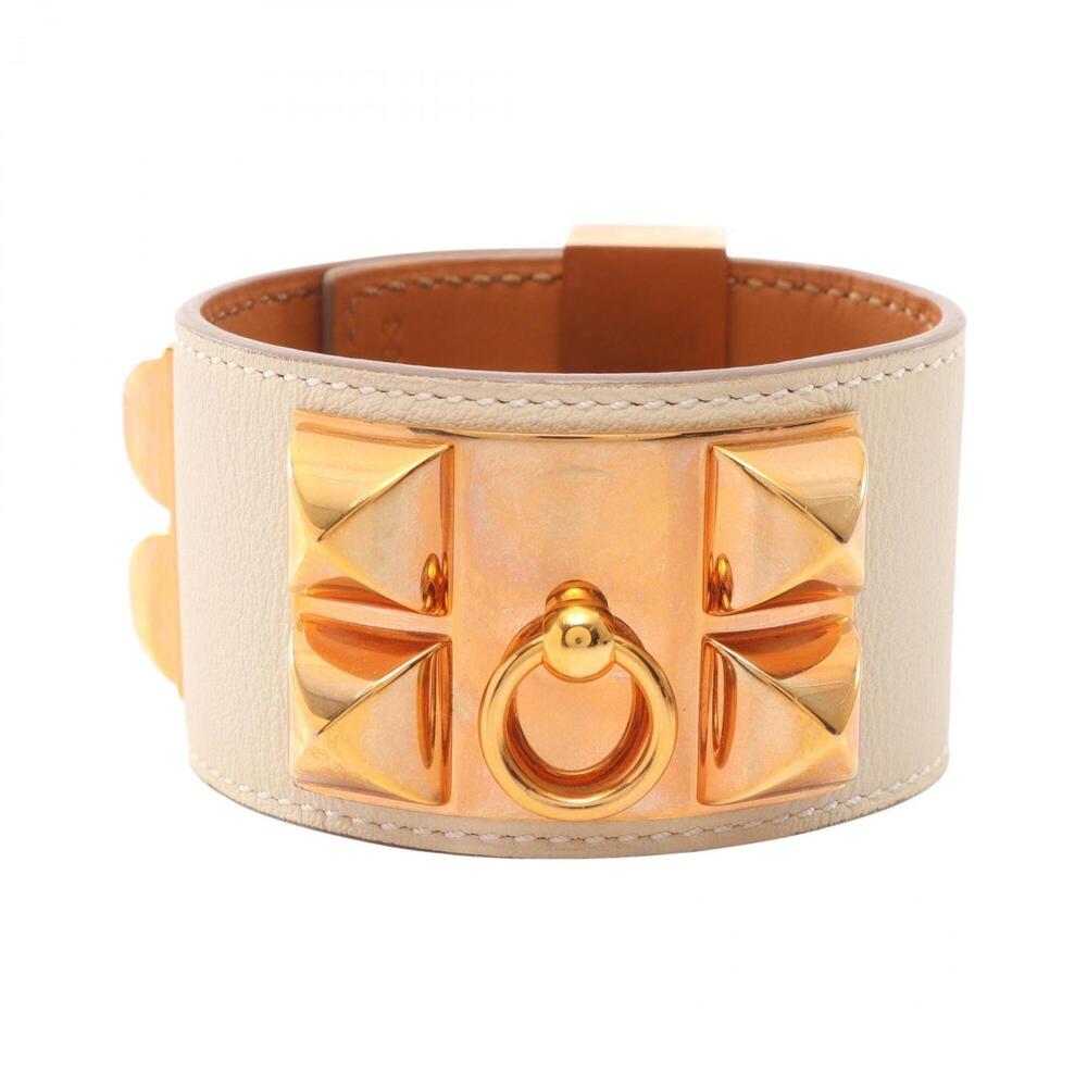 HERMES White Leather Bracelet